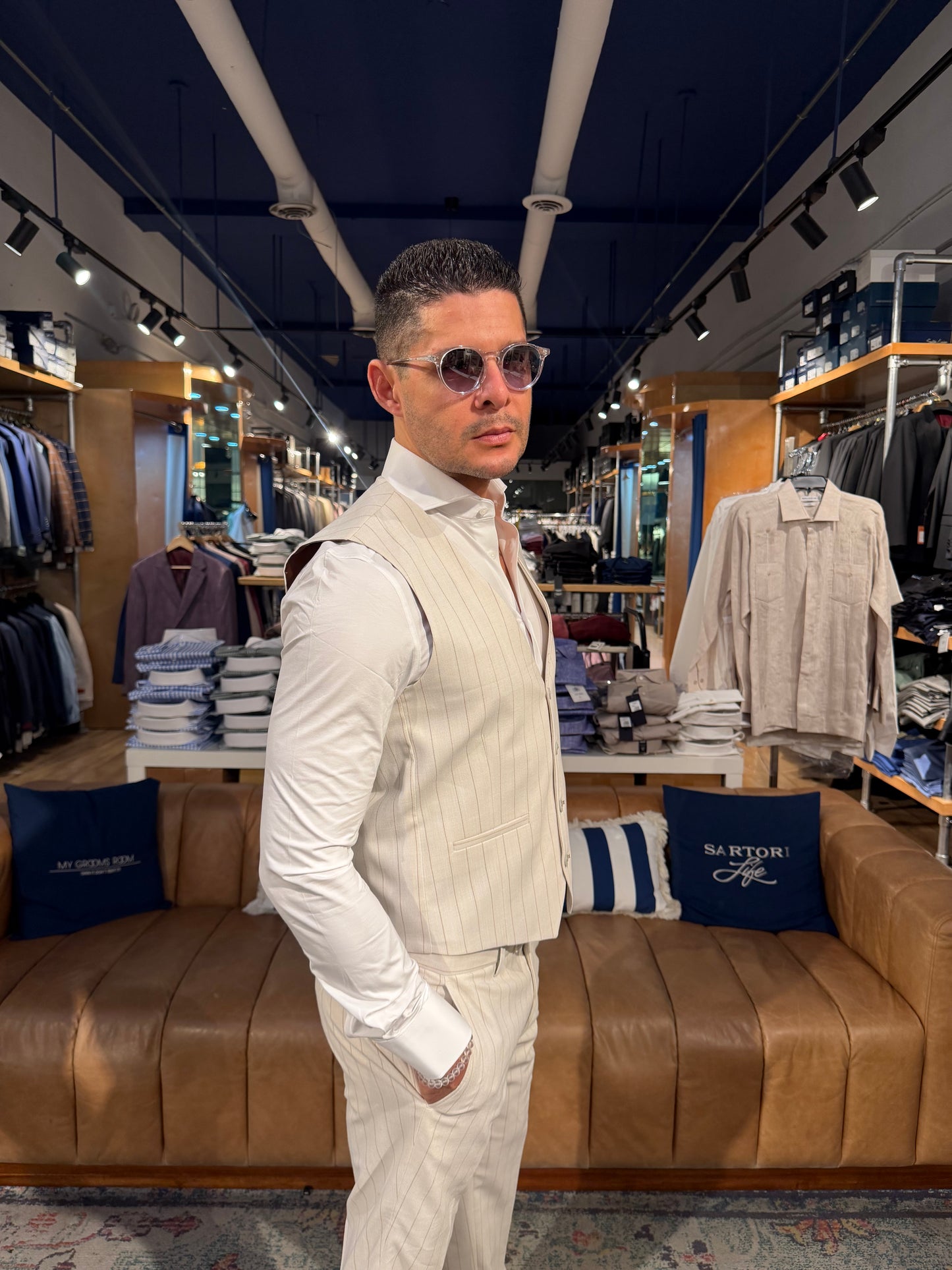 Ivory Pinstripe Three-Piece Suit