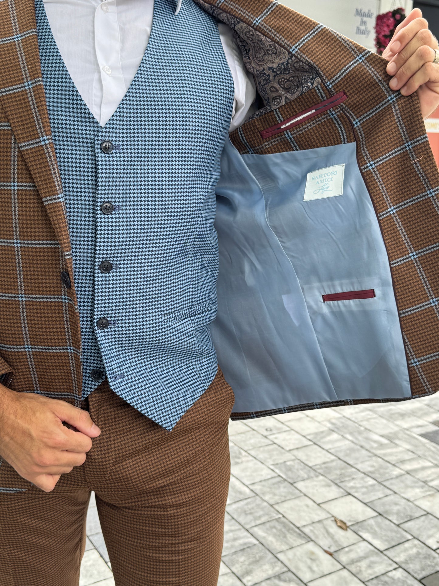 Brown & Blue Houndstooth Suit Set – Sartori Amici