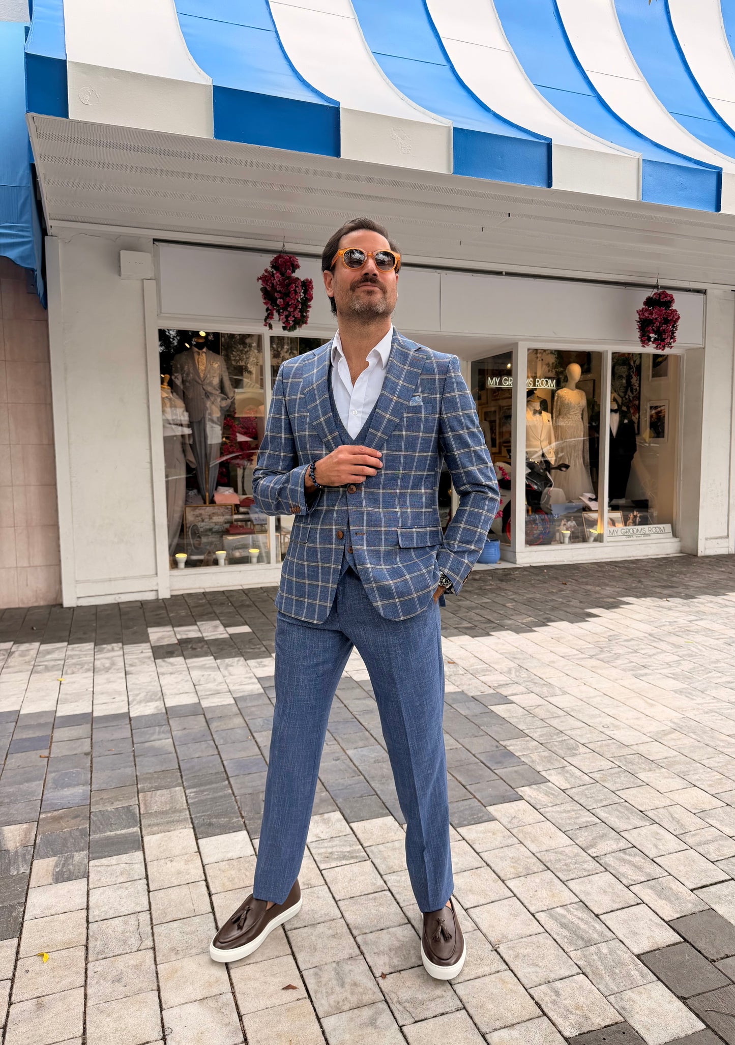 Blue Windowpane Three-Piece Suit