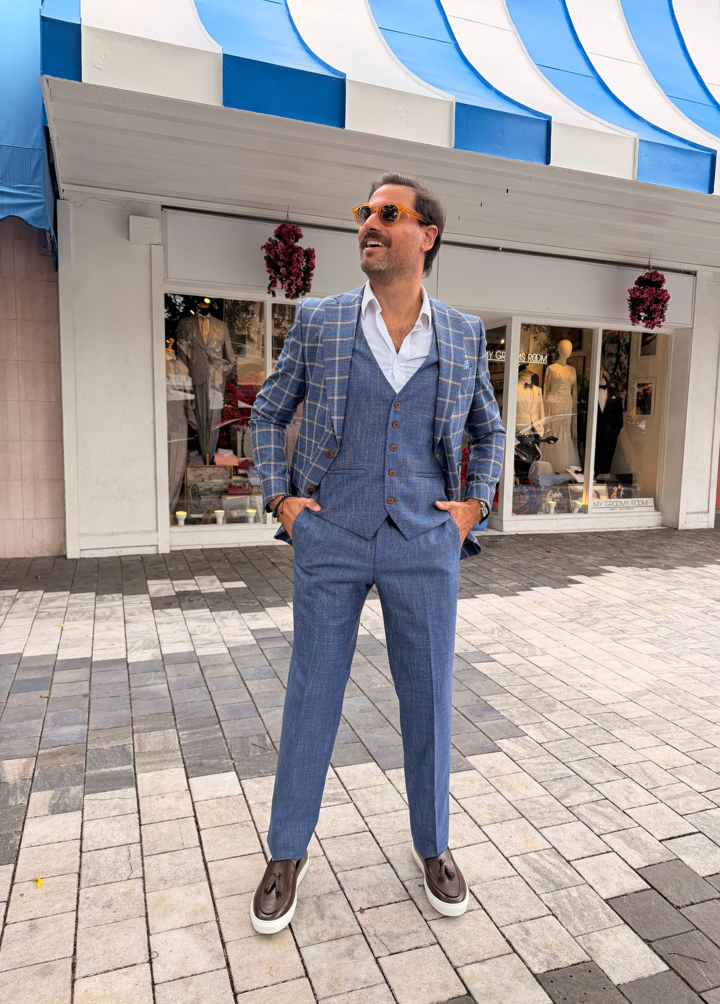 Blue Windowpane Three-Piece Suit