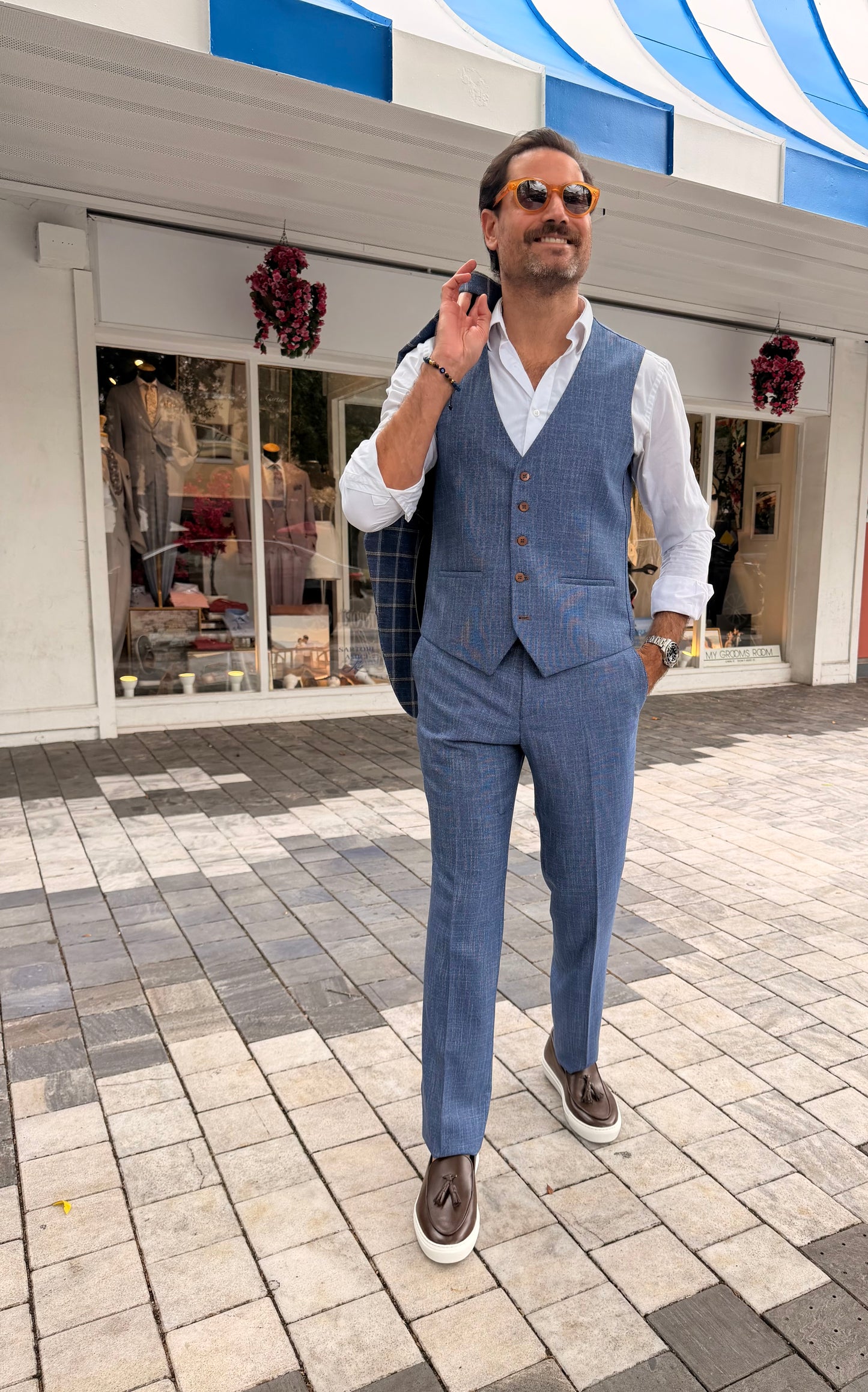 Blue Windowpane Three-Piece Suit