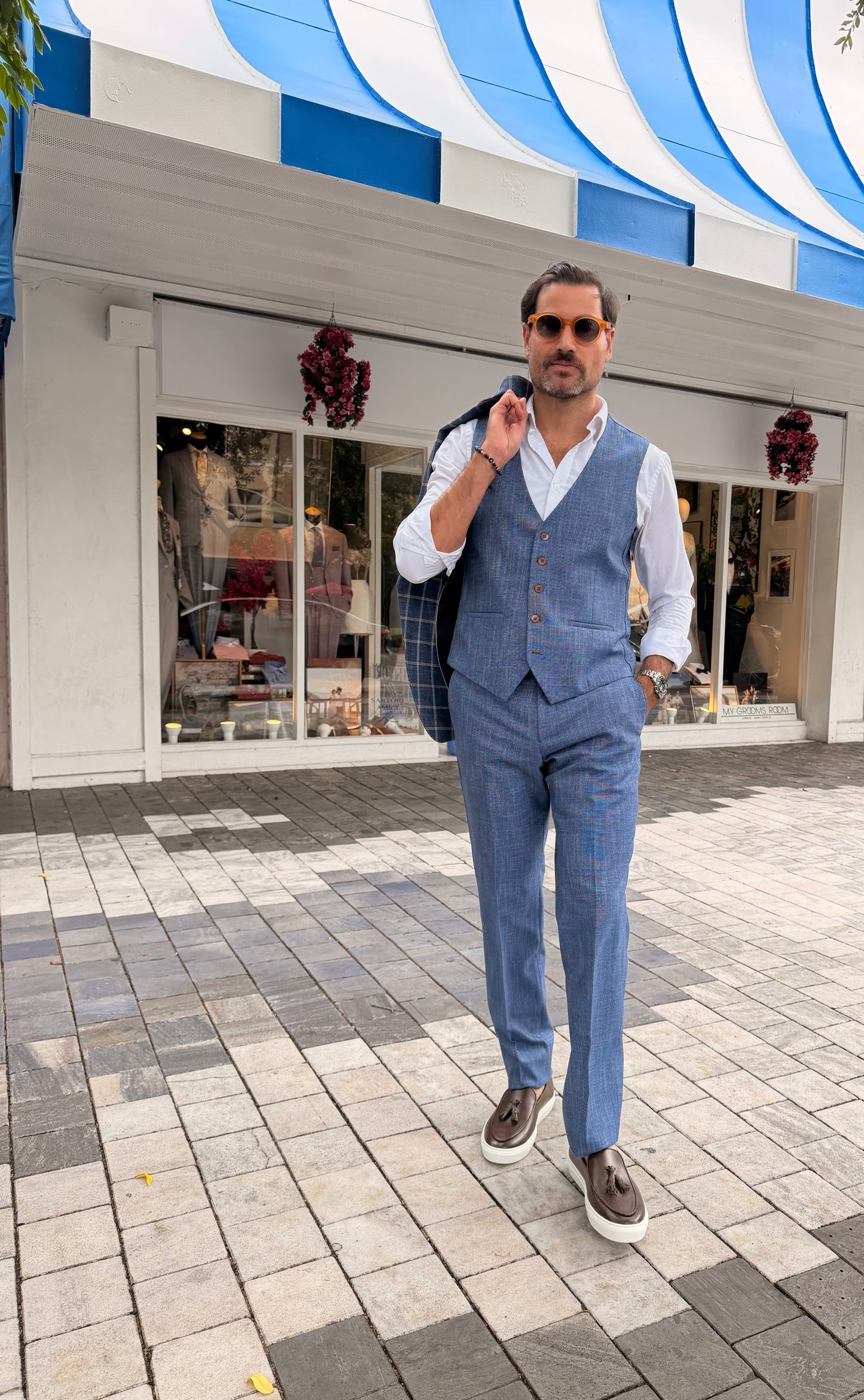 Blue Windowpane Three-Piece Suit